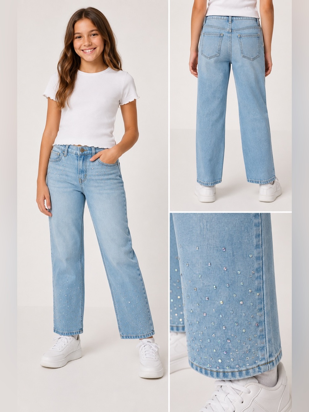SO Light Blue Straight-Leg Jeans with Hem Embellishments